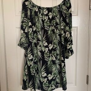 Bobeau Palm Print Off Shoulder Dress